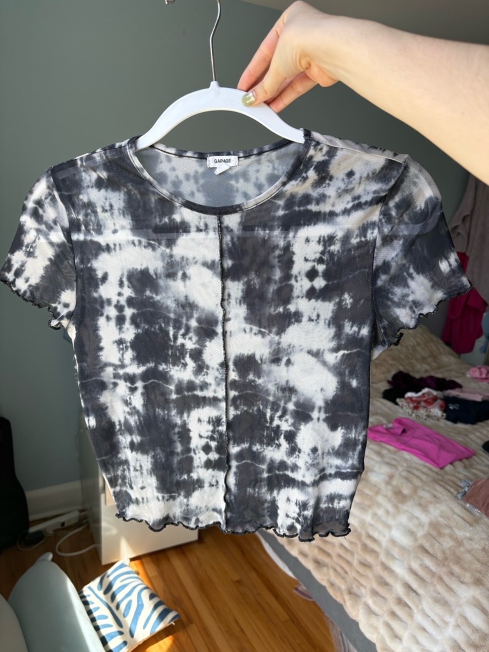 Garage dark blue & White Tie-Dye Short Sleeve Crop Top